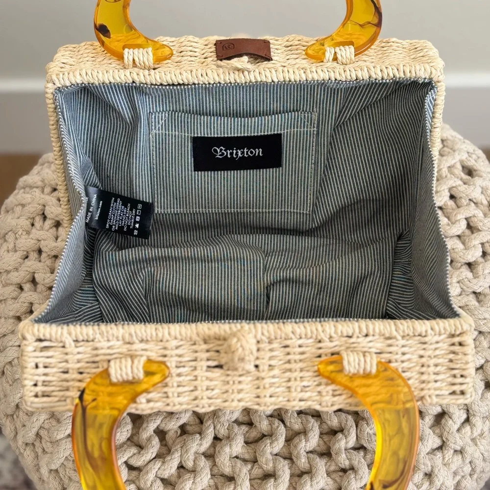Stylish Tan Woven Bag with Yellow Handles - Picture 4 of 4
